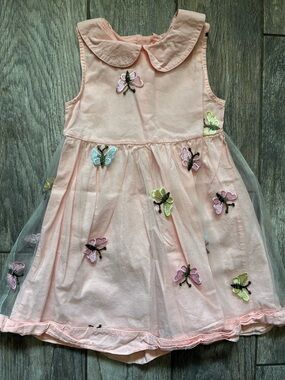 Pink Girls Embroidered Butterfly Dress Size 5/6